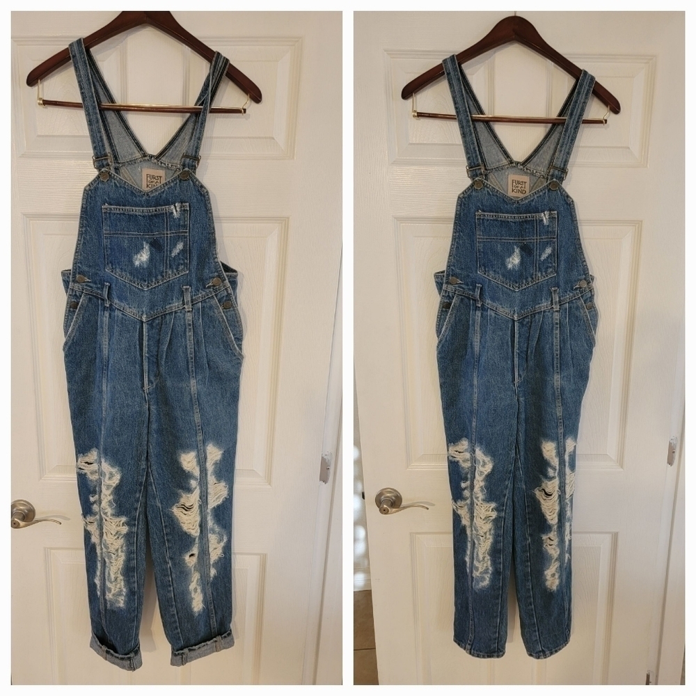 Furst Of A Kind Sz M Denim Bib Overalls Distressed Slim straight Vintage Guess